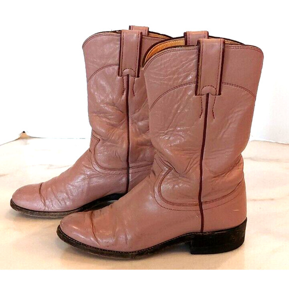 Justin Ropers Womens Sz 5 B Round Toe Pink Leather Western Cowboy Boots L3065 - Picture 5 of 9
